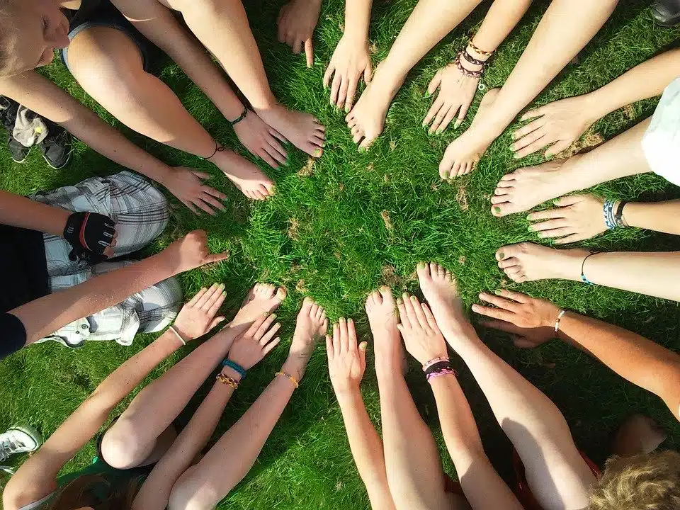 team image lots of feet and hands together