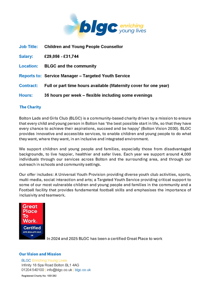 BLGC - Children and Young People- Counsellor