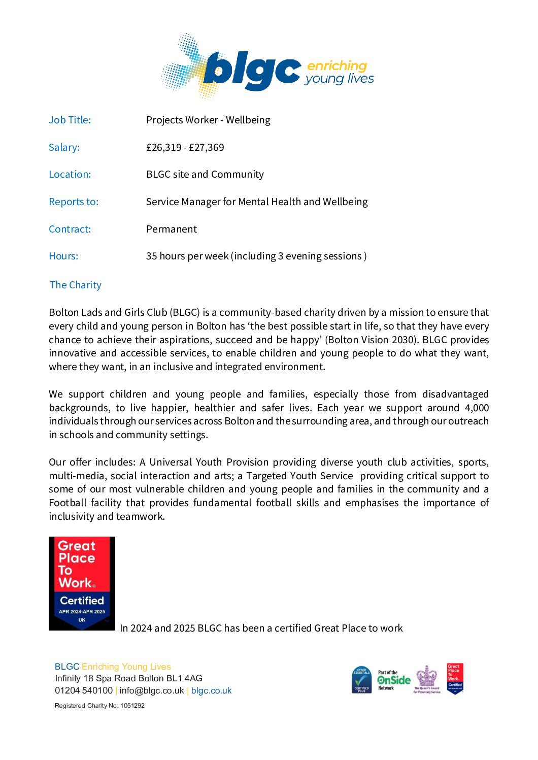 BLGC Vacancy - Projects Worker - Wellbeing